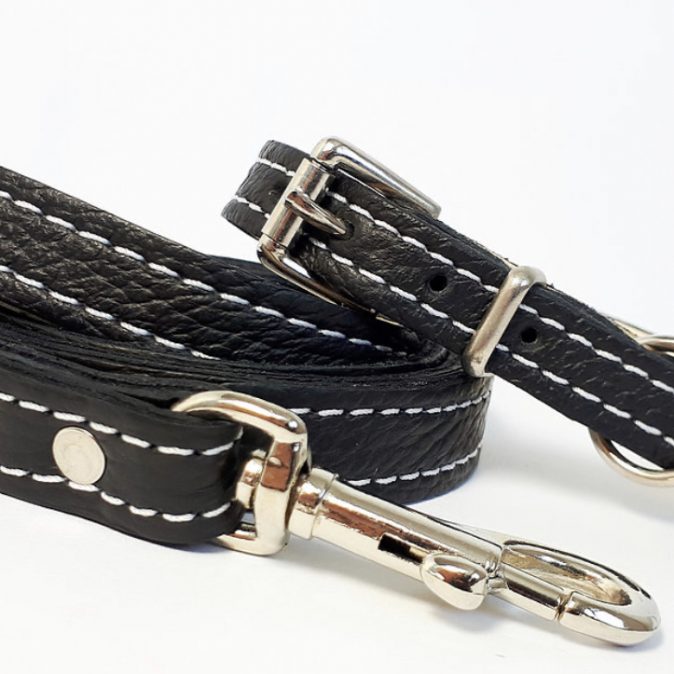 Leather collar and lead Black