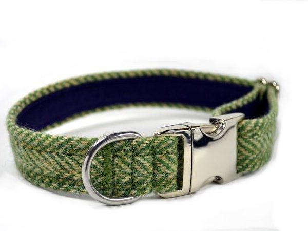Green Herringbone Harrison Tweed Dog Collar