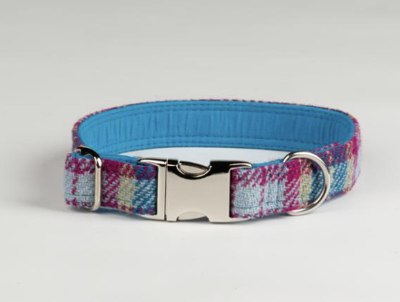 Mulberry And Turquoise Check Luxury Harris Check Collar