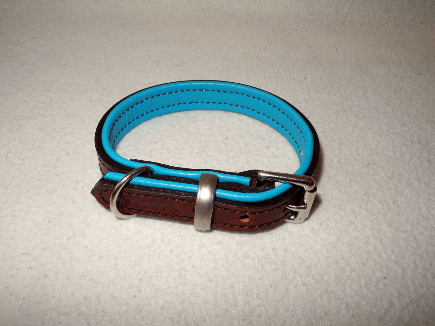 Soft Padded Leather Dog Collar - Tan on Turquoise