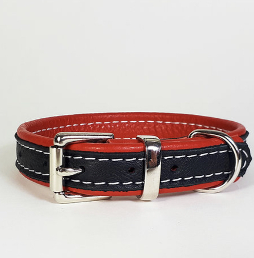 Black on red double softee leather dog collar