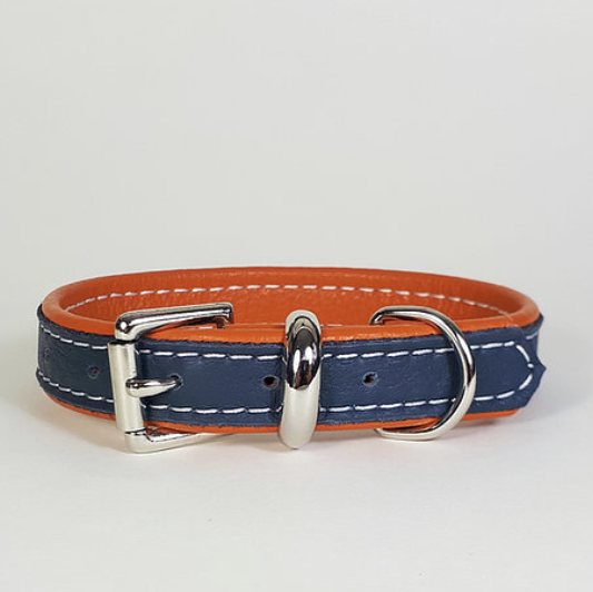 Navy on orange double softee leather dog collar